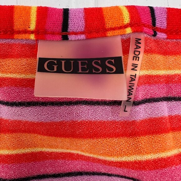 Guess Womens Striped V-Neck Sleeveless Tank Top L Red & Pink - Picture 2 of 6